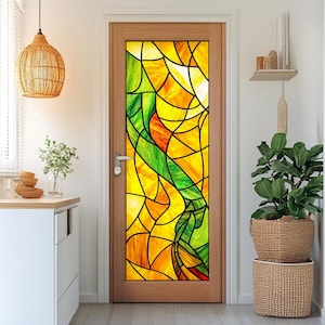 Stained Glass Window Film Nature Inspired Abstract Design Privacy Frosted Vinyl Static Cling No Glue UV Protection for Home Windows