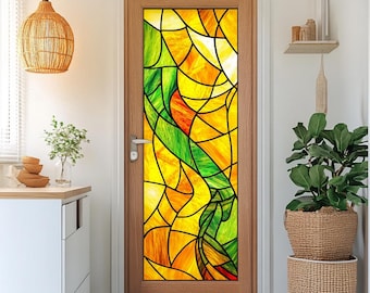Stained Glass Window Film Nature Inspired Abstract Design Privacy Frosted Vinyl Static Cling No Glue UV Protection for Home Windows