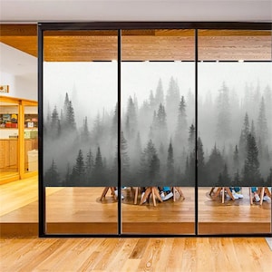 Privacy Window Film – Misty Forest Decoration, Frosted Glass Stickers, Glue-Free Static Cling, Sun Blocking Window Tint