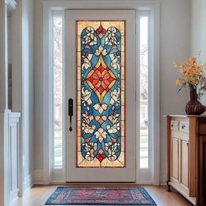 Art Nouveau Stained Glass Privacy Film - Custom Entryway Door Window Cling with Intricate Patterns