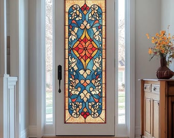 Art Nouveau Stained Glass Privacy Film - Custom Entryway Door Window Cling with Intricate Patterns