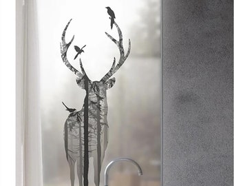 Custom Size Frosted Deer Privacy Window Film Static Cling No Glue Home Decor for Bathroom UV Blocking Window Foil Door Sticker