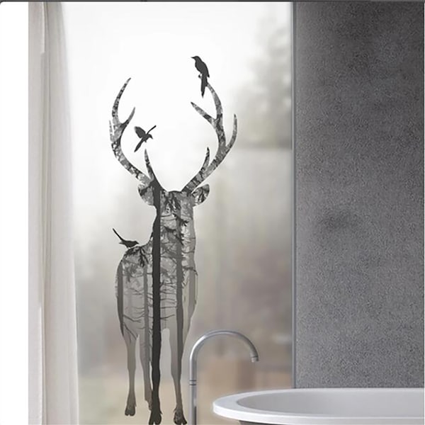 Custom Size Frosted Deer Privacy Window Film Static Cling No Glue Home Decor for Bathroom UV Blocking Window Foil Door Sticker