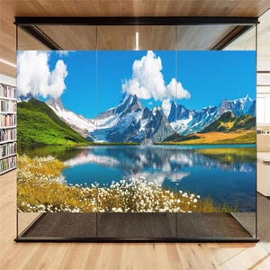 Custom Size Mountain Landscape Privacy Window Film – Decorative, Glue-Free Static Cling for Home Glass Windows and Doors