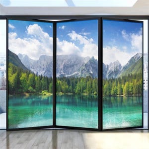 Sichtschutzglas-Fensterfilm - Seen Landschaftsmuster, gefrostet, Sonnenblocker, Anti-UV, kein Kleber Static Cling für Badezimmerglastüraufkleber