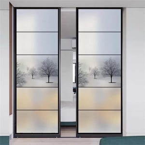 Frosted Privacy Window Film – Custom Tree Design Stained Glass, Static Cling Door Sticker for Kitchen and Bathroom