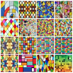 Custom Size Frosted Mosaic Stained Glass Window Film Bathroom Kitchen Glass Sticker Home Decor Static Cling No Adhesive Privacy Window Decal