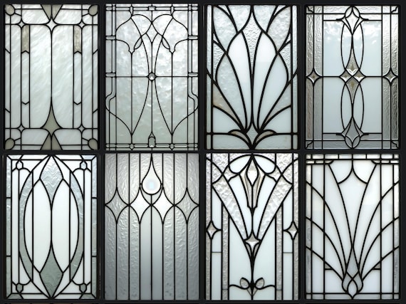 Custom Leaded Glass Window Privacy Film – Elegant Frosted Geometric Art Deco Design – Static Cling Decorative Window Vinyl for Home