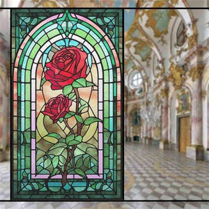 Custom Vintage Rose Frosted Glass Sticker – Opaque Light-Filtering Window Film for Bathroom, Balcony, Entryway, and Wedding Backdrops