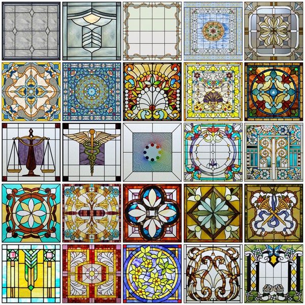 Custom Size Window Film Static Cling Removable Frosted Vintage Church Style for Bathroom Kitchen Skylight Stained Glass Film Window Decal