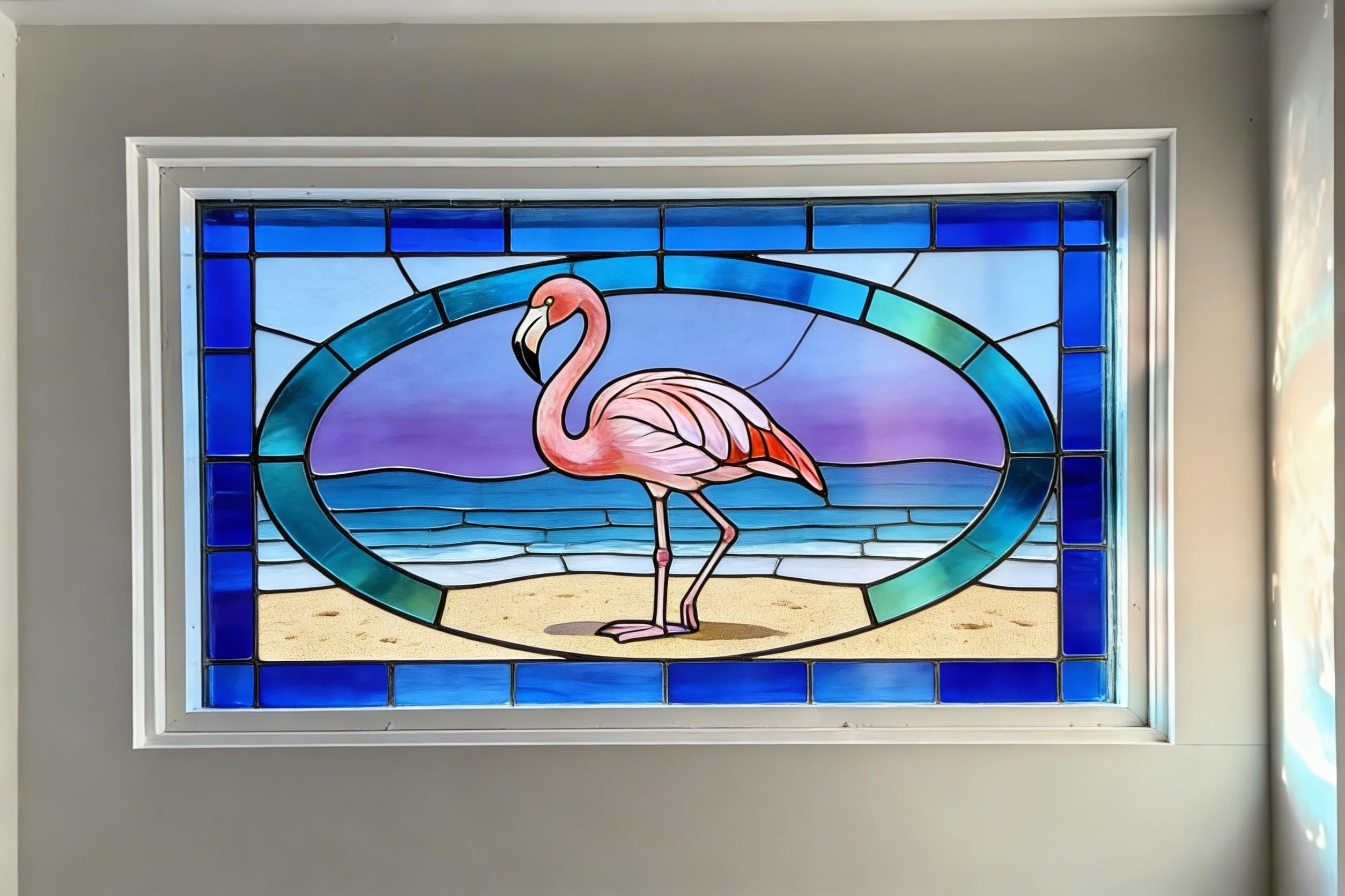 Flamingo Stained Glass Window Film, Custom Size Window Cling, Privacy ...