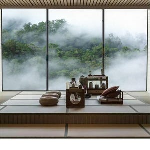 Glue-Free Static Cling Glass Window Privacy Sticker – Misty Forest Pattern, Sun Blocking, Frosted Kitchen Door Film