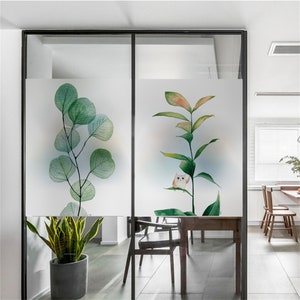 Custom Size Privacy Windows Film Decorative Plant Leaves Stained Glass Window Stickers No Glue Static Cling Frosted Window Cling Tint