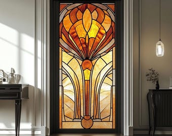 Glasmalerei-Fensterfolie, Fächerdesign, Sichtschutz, Frosted Vinyl, statisch, selbstklebend, kein Kleber, UV-Schutz für Haustüren und Fenster
