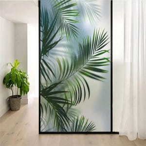Green Leaves Privacy Window Film – Static Cling, UV Blocking, Heat Control Decorative Glass Sticker for Home Windows