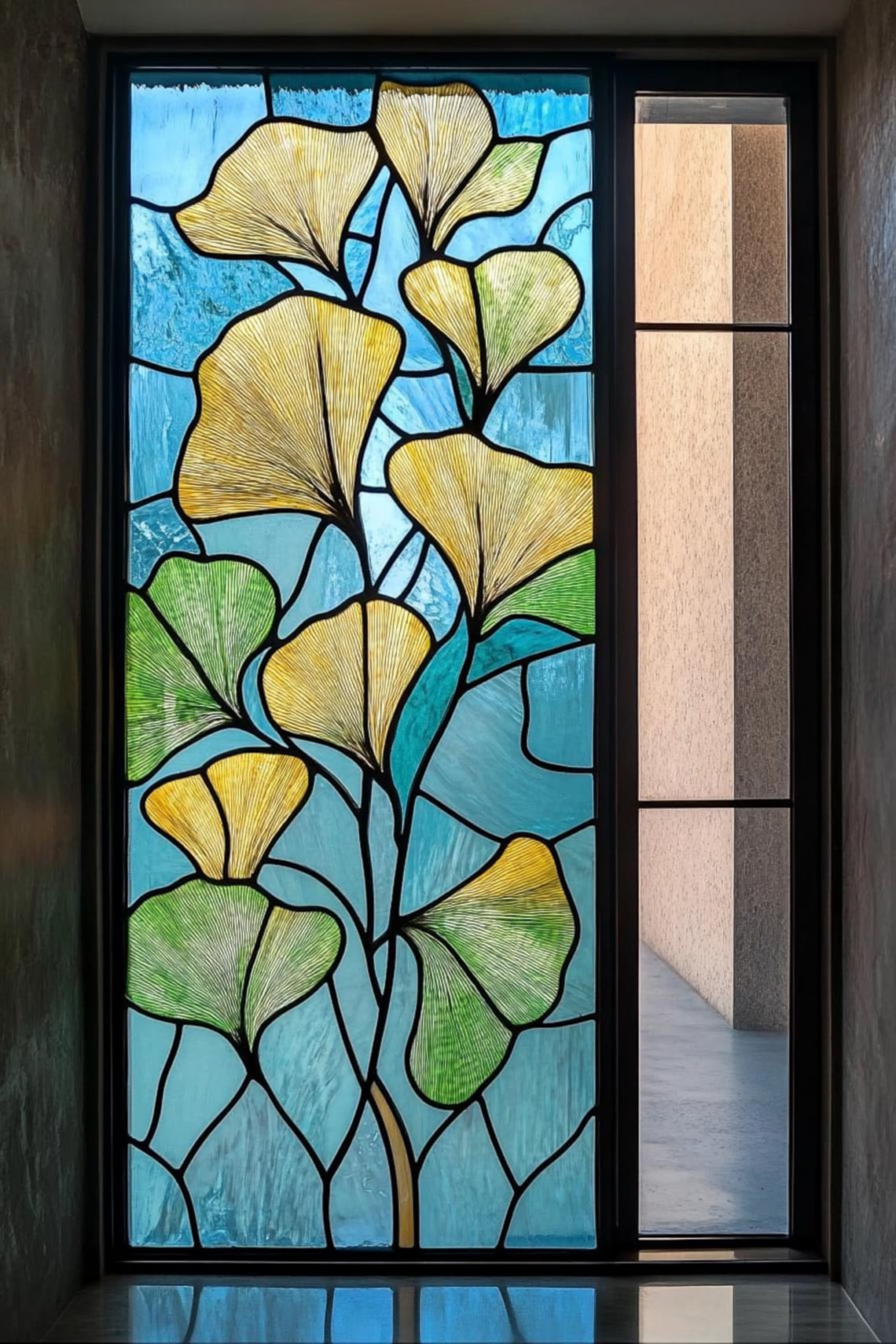 Gingko Window Custom Ginkgo Leaf Stained Glass Window Film – Yellow Botanical Privacy ...