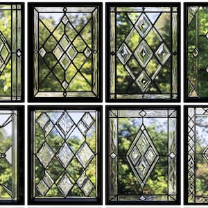 Diamond Pattern Stained Glass Window Film - Realistic Green Glass Effect - Privacy Decorative Film - Non-Adhesive Static Cling for Windows