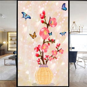 Flower and Butterfly Privacy Window Film – UV Blocking, Heat Control Static Cling Glass Sticker for Home Windows