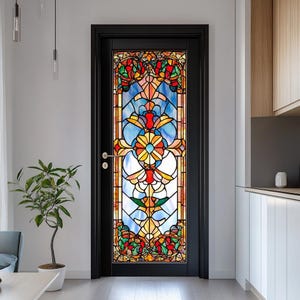 Custom Stained Glass Door Film - Vintage Floral Art Nouveau Window Privacy Sticker for Home & Office