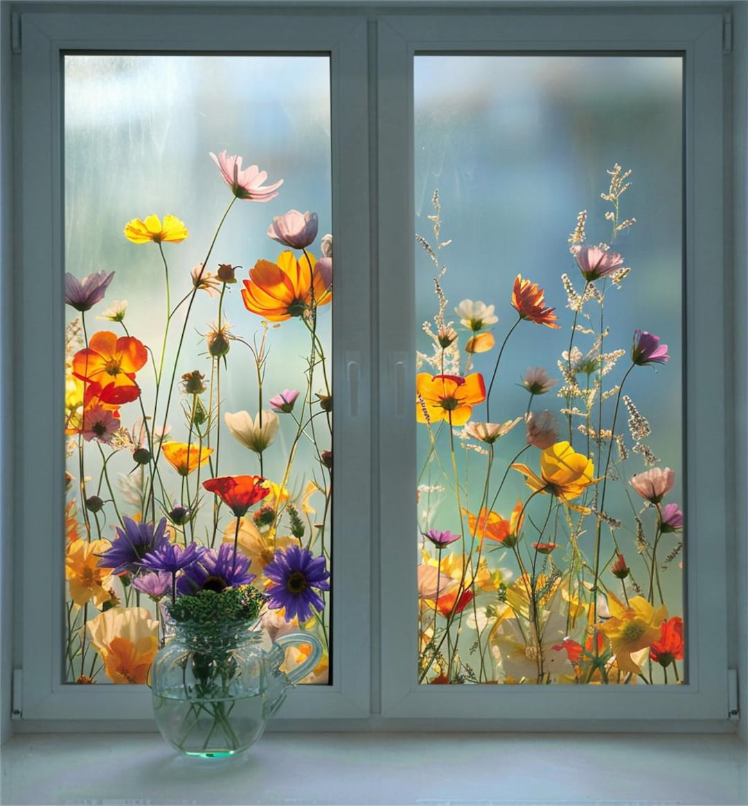 Floral Window Film - Vibrant Peel & Stick Decorative Privacy Film for ...