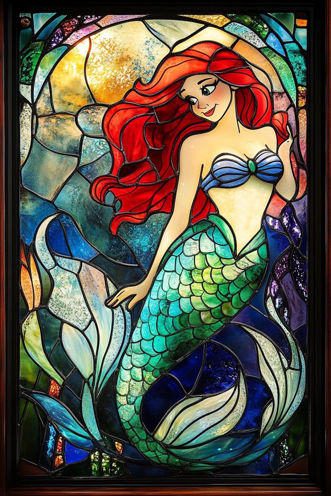 Elegant Mermaid Stained Glass Window Film - Custom Decorative Privacy ...