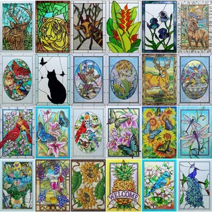 Customized Stained Glass Film Window Films, Static Cling Frosted Sticker, Church-Style Design with Peacock Birds and Cats,For Bathroom Decor
