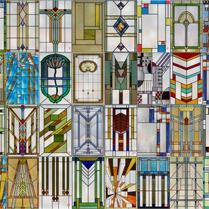 Customizable Frosted Stained Glass Window Films - Unique Arts & Crafts Prairie Design with Privacy Static Cling for Office Home Decor