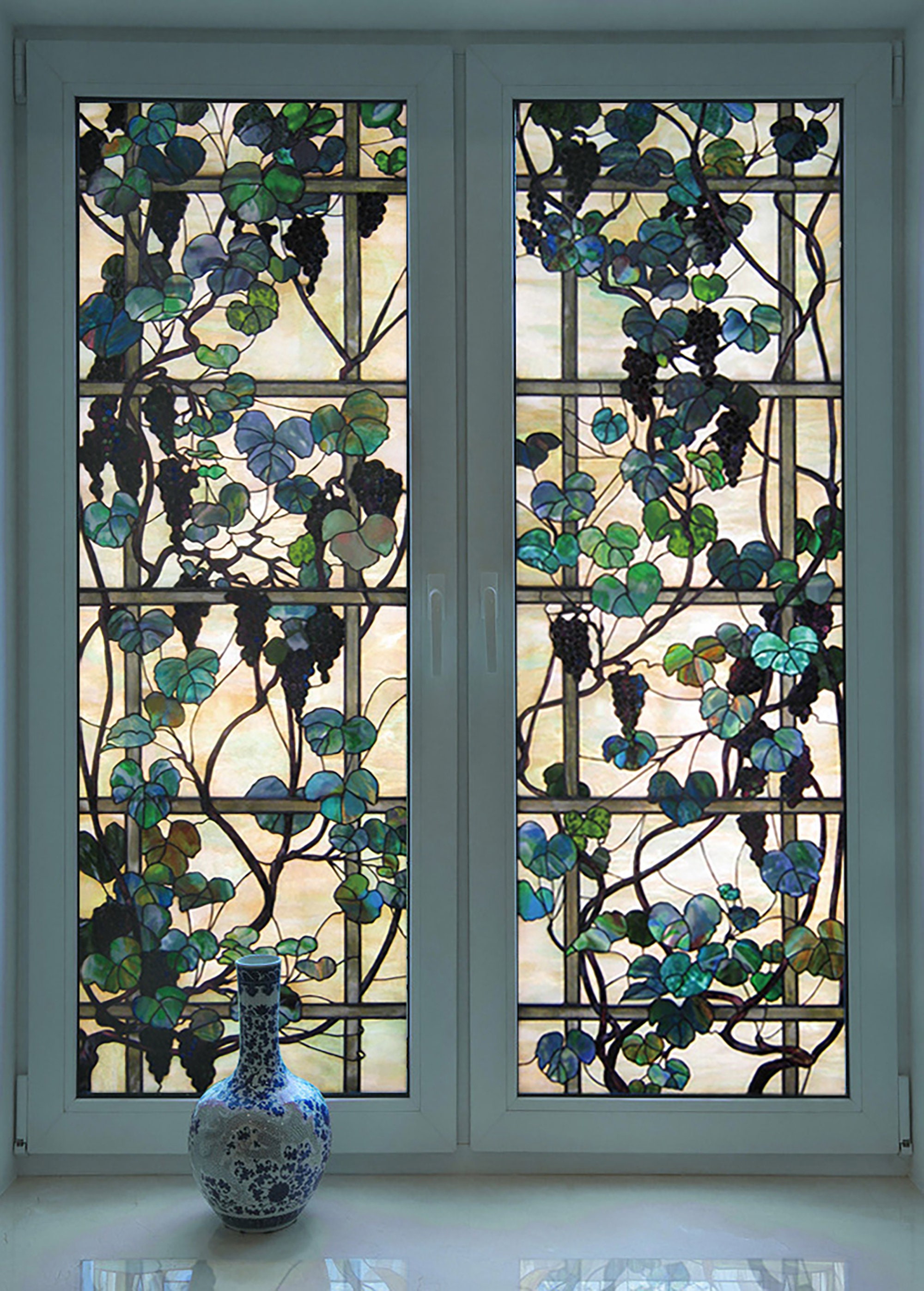 Custom Size Stained Glass Films Frosted Privacy Window Film Static Cling Vintage Scenic Colorful Window Door Sticker