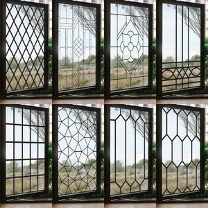 Stained Glass Window Film – Transparent Glass Sticker with Black Line Iron Style, Static Cling for Office and Home Decor