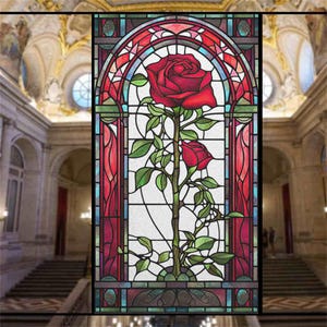 Vintage Rose Privacy Glass Sticker – Frosted, Opaque, Custom Size for Wedding Backdrops and Home Decor
