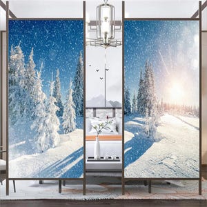 Custom Size Winter Snow Scenery Privacy Window Film – Frosted, Decorative, Static Cling, Glue-Free for Glass Doors and Windows