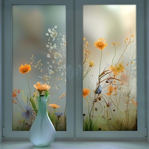 Floral Wonderland Stained Glass Window Film - Self-Adhesive Decorative Privacy Film for Windows, Vibrant Flowers, Elegant Home Decor