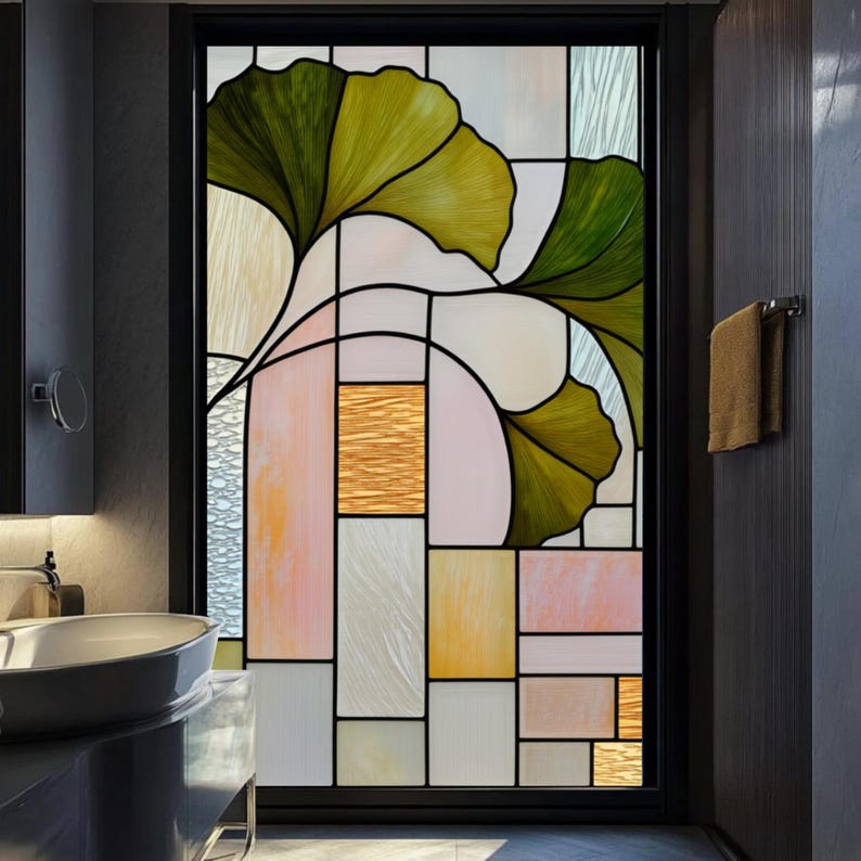Gingko Window Stained Glass Window Film Ginkgo Leaf Art Nouveau Design Window Privacy ...