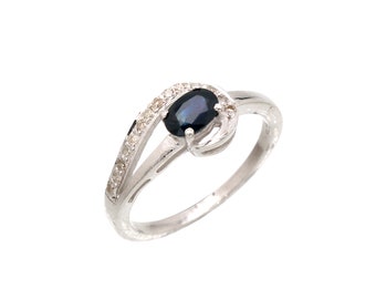 Natural Sapphire and Diamond Gemstone 92.5 Sterling Silver Ring Gift for Her - Solid 925 Sterling Silver