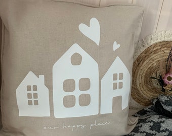 Cushion cover "our happy place", house, heart,