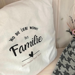 Cushion cover &quot;Family&quot; white personalized with the names of the family members, nice gift for Christmas