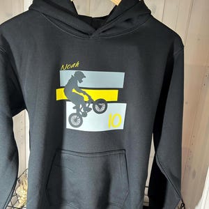 Geburtstagsshirt, Jungs, BMX, Hoodie, personalisiert mit Name und Zahl in schwarz, Geburtstags T-Shirt, Sweatshirt