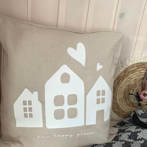 Cushion cover “our happy place”, house, heart, gift, family