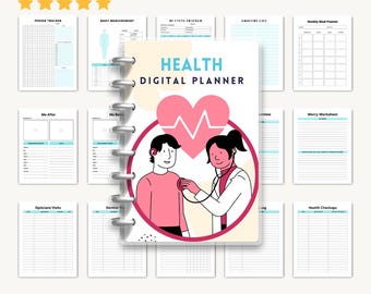 Digital Planner for Health Tracking, Wellness Organizer, Fitness Journal, Self-Care Log, Health Tracker, Weight Loss Planner