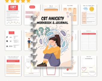 Pacote de diário e caderno de exercícios de ansiedade de TCC, ferramenta de gerenciamento de estresse, diário de terapia, caderno de exercícios de autorreflexão, presente de saúde mental