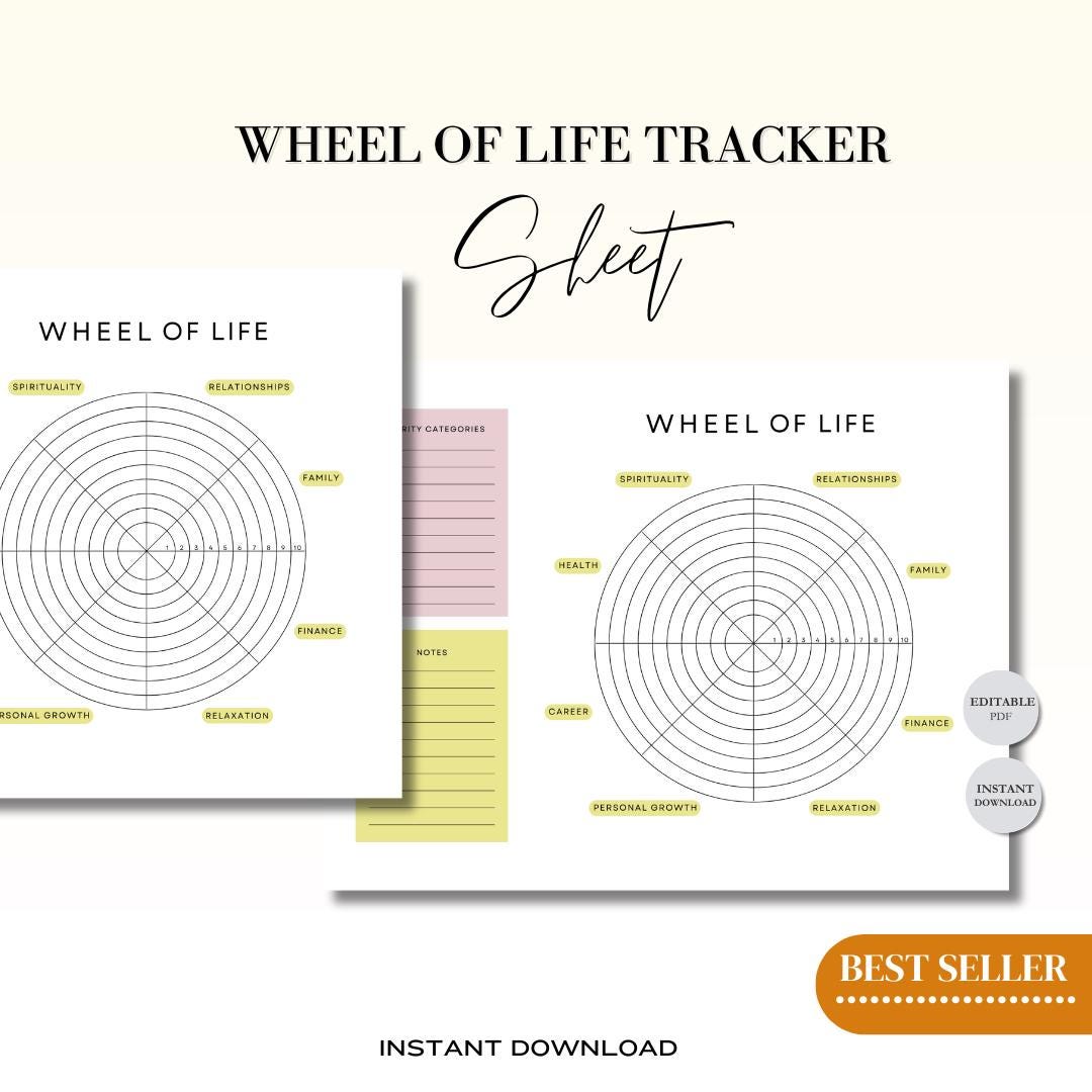 Wheel of Life Tracker Journal, Life Balance Planner, Self-care Diary ...