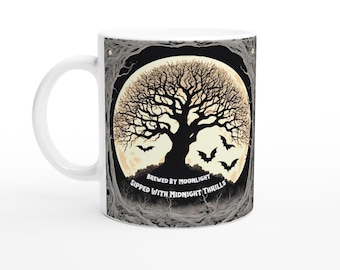 Full Moon Halloween Bats Mug Wrap PNG, Spooky Creepy Halloween Sublimation Mug Design 11/15 Oz, Spooky Vibes, Halloween Cup PNG, Digital
