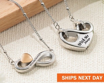 Infinity Urn Necklace for Ashes, Personalized Heart Cremation Jewelry, Ashes Holder, Customized Memorial Ashes Necklace for Women