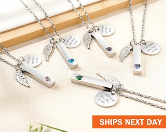 Customized Cremation Jewelry for Ashes with Angel Wing, Personalized 12 Birthstone Cube Urn Necklace for Ashes, Memorial Keepsake for Women