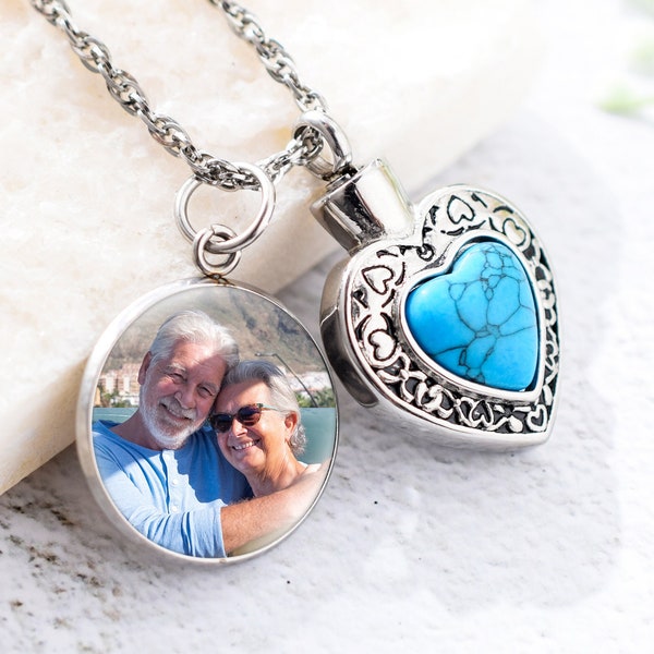 Heart Cremation Necklace for Ashes, Turquoise Urn Necklace, Cremation Jewelry, Memorial Pendant for Women