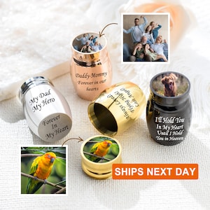 Photo Customization 1.85 Inches Mini Urn, Memorial Ashes Holder, Engraved Small Keepsake, Cremation Urns for Ashes, Personalized Small Urn