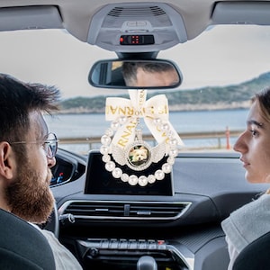 Custom Photo Rearview Mirror Car Charm Car Angel Charm Picture Car Hanging Ornament Angel Wing First Car Photo Charm Mirror Hanging Gift