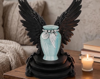 Personalized Small Memorial Cremation Urns for Human Ashes, Photo Customization 2.85Inches Mini Urns, Aluminum Keepsake Urns with Wing/Heart