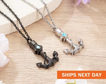 Personalized Cremation Jewelry for Ashes, Customized Anchor Ashes Necklace, Anchor Urn Necklace for Ashes, Cremation Necklace for Women Men