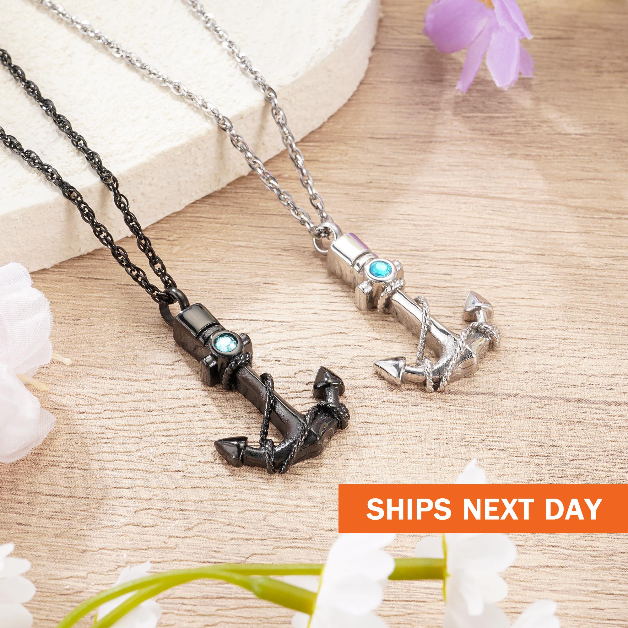 Personalized Cremation Jewelry for Ashes, Customized Anchor Ashes Necklace, Anchor Urn Necklace for Ashes, Cremation Necklace for Women Men